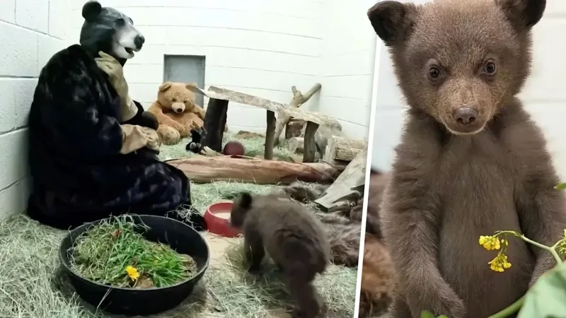 Ayı Gibi Giyinip Yavruyu Kurtardılar! Şok Metot
