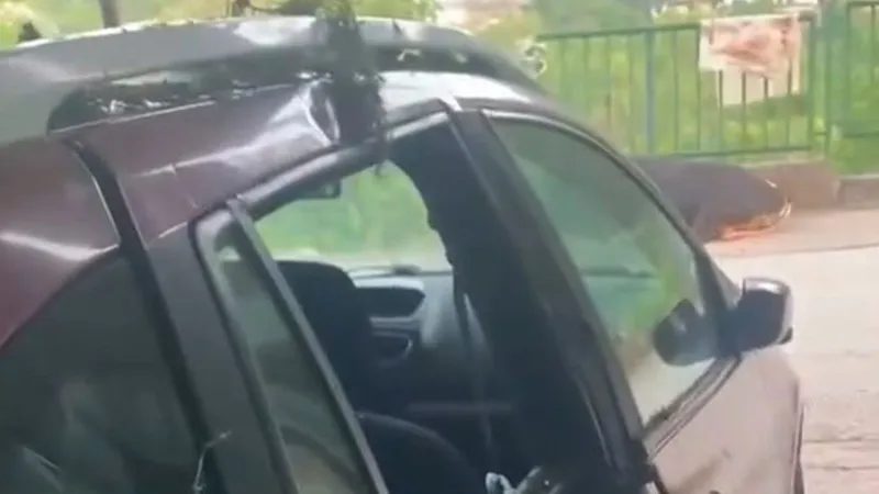Kurbanlık Boğa Garaj Çatısından Otomobilin Üzerine Düştü! Şoke Eden Anlar